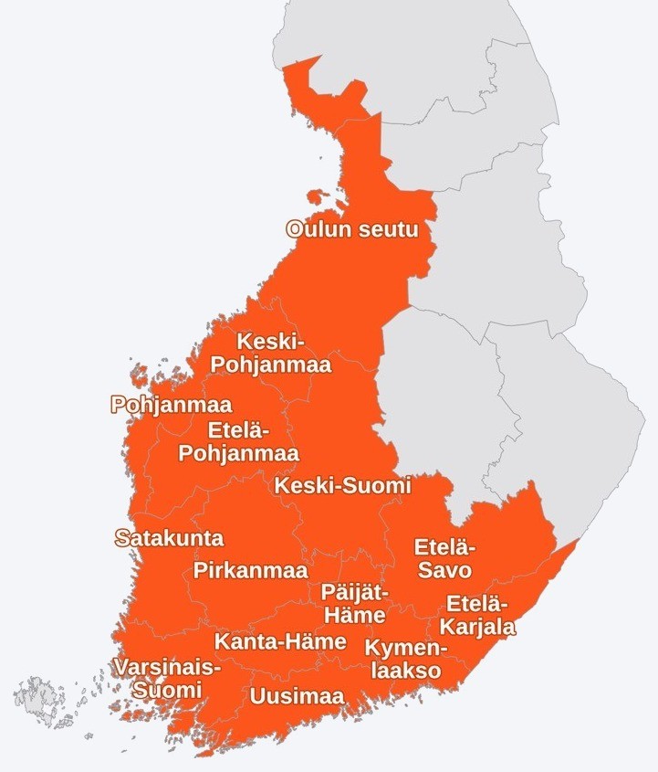 IV-O:n toimialueet Suomen kartalla